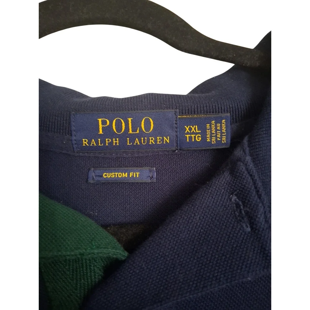 Polo Ralph Lauren Mens XXL Big Pony Custom Fit Colorblock Sash Polo Shirt Navy